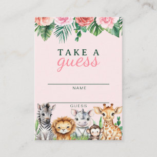Safari Animals Girl Baby Shower Game Card - Jungle