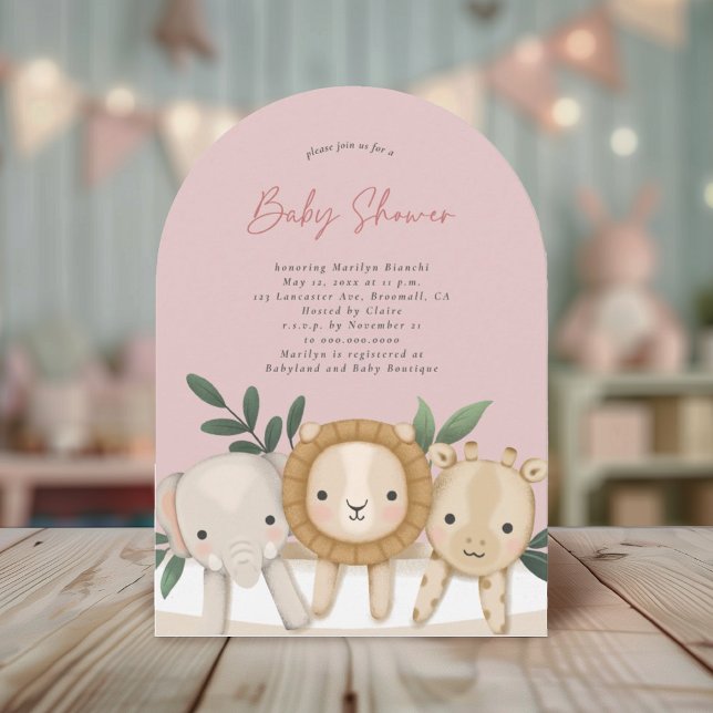 Safari Animals Girl Baby Shower Invitation (Creator Uploaded)