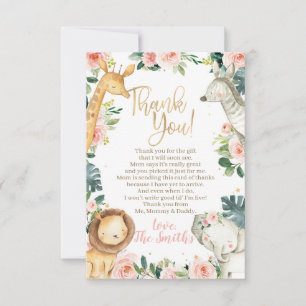 Safari Animals Girl Baby Shower Thank You Cards