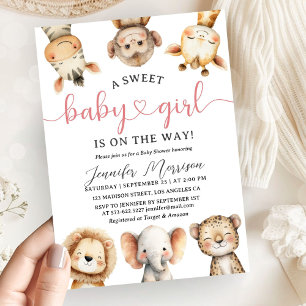 Safari Animals Girl Baby Shower Tropical Jungle Invitation