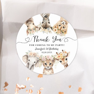 Safari Animals Girl Birthday Classic Round Classic Round Sticker