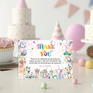 Safari Animals Girl Birthday Party Thank You Card