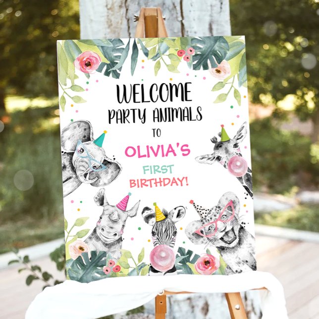 Safari Animals Girl Birthday Welcome Table Sign (Creator Uploaded)