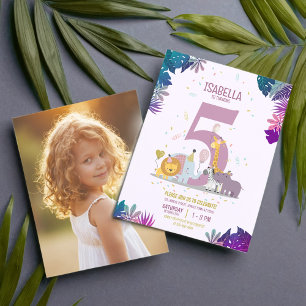 Safari Animals Girls Budget Photo Birthday Invite