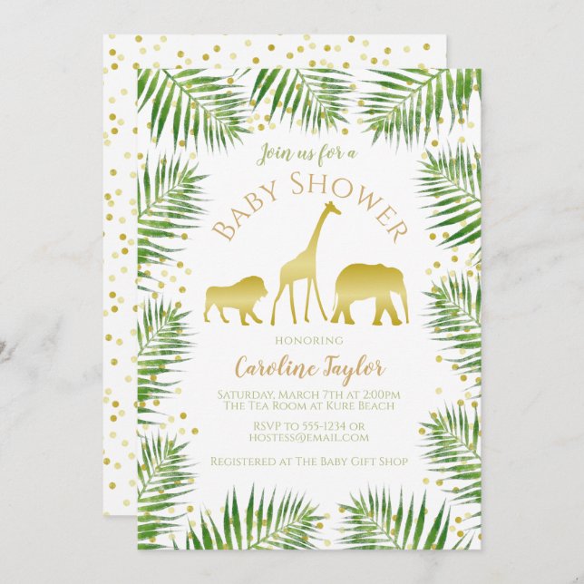 Safari Animals Gold Baby Shower Invitation (Front/Back)