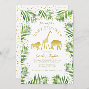 Safari Animals Gold Baby Shower Invitation