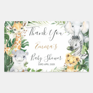 Safari Animals Greenery Baby Shower Favor Rectangular Sticker