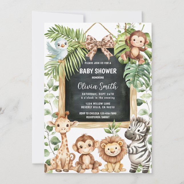  Safari Animals Greenery Baby Shower Invitation (Front)