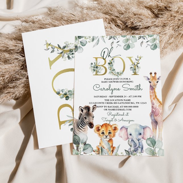 Safari Animals Greenery Baby Shower Invitation (Creator Uploaded)
