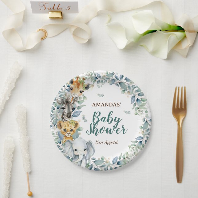 Safari Animals Greenery Baby Shower  Paper Plate (Wedding)