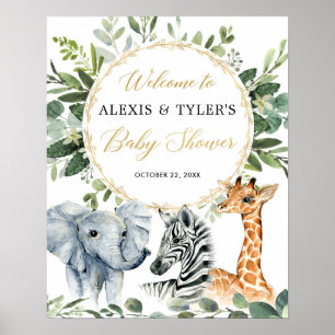 Safari animals greenery baby shower welcome sign