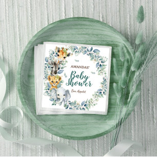 Safari Animals Greenery Botanical Baby Shower Napkin