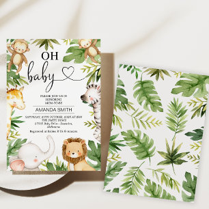Safari Animals Greenery Oh Baby Baby Shower Invitation