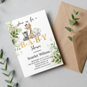 Safari Animals Greenery Wild Baby Shower Invitation