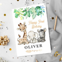 Safari Animals Happy 1st Birthday Greeting