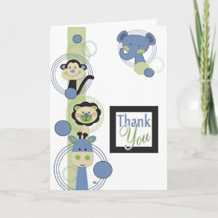 Safari Animals in Blue & Green Thank You Card