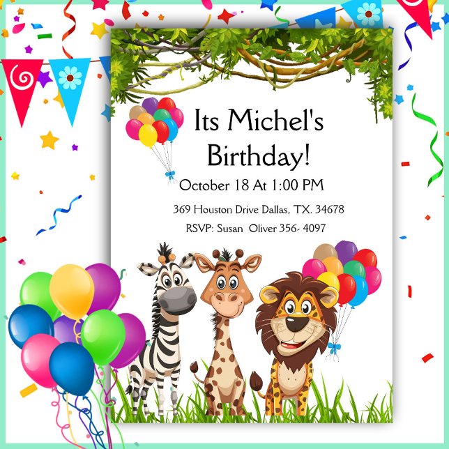 Safari Animals In Forest Birthday Party Invitation (Creator Uploaded)