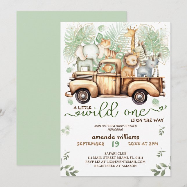 Safari animals in the car baby shower  invitation (Front/Back)
