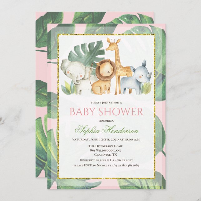 Safari Animals Jungle Animals Baby Shower Invitation (Front/Back)