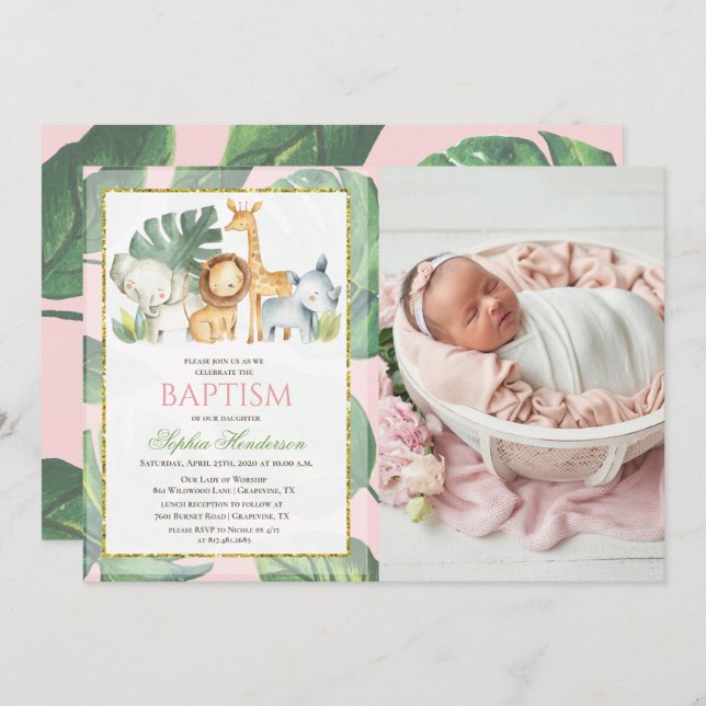 Safari Animals Jungle Animals Baptism Invitation (Front/Back)