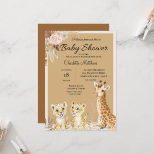 Safari Animals Jungle  Baby Shower   Invitation