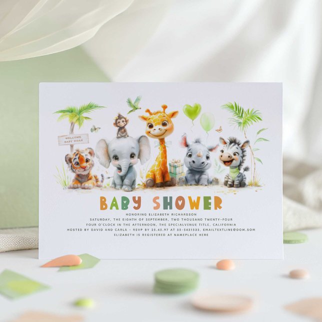 Safari Animals Jungle Baby Shower Invitation (Little Animals Safari Baby Shower Invitations)