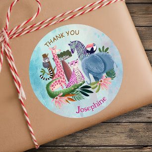 Safari animals jungle birthday watercolor classic round sticker