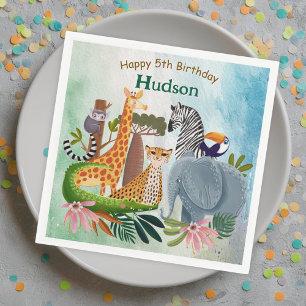 Safari animals jungle birthday watercolor napkin