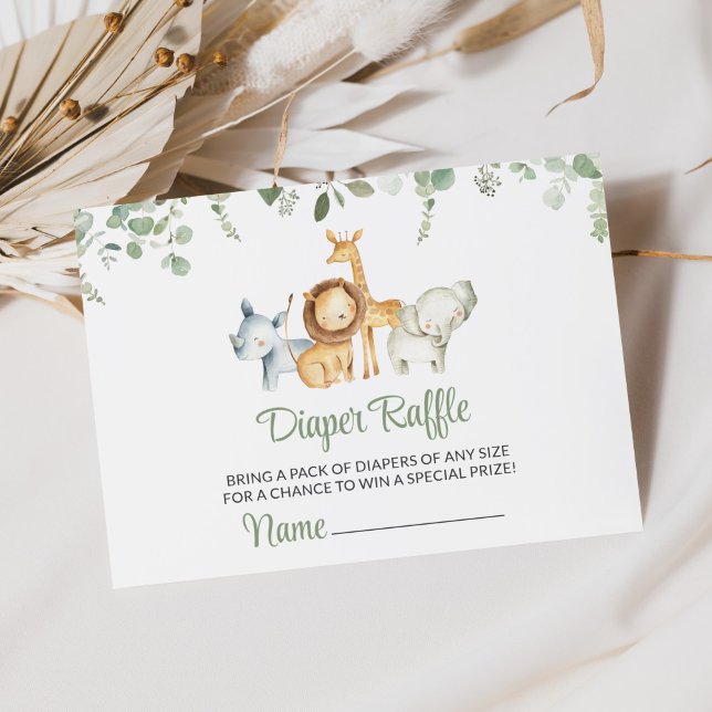 Safari Animals, Jungle, Greenery, Diaper Raffle Enclosure Card (Creator Uploaded)