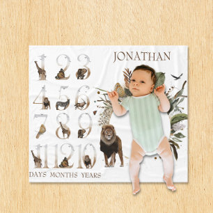  Safari Animals Jungle Numbers Milestone Age Lion Fleece Blanket