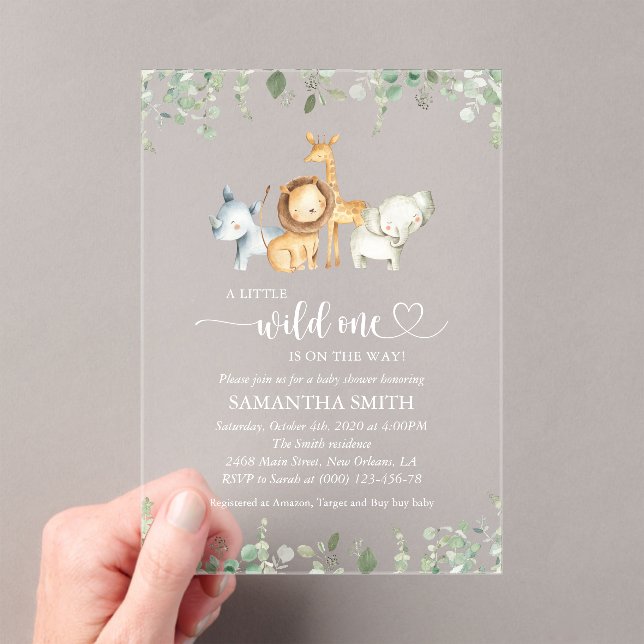 Safari Animals, Jungle, Wild Animals, Baby Shower Acrylic Invitations (Insitu (Handheld))