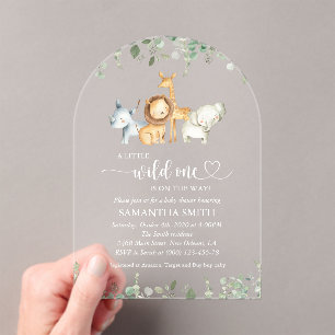Safari Animals, Jungle, Wild Animals, Baby Shower Acrylic Invitations