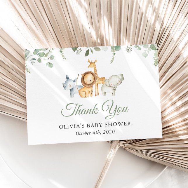 Safari Animals, Jungle, Wild Animals, Baby Shower Thank You Card (Creator Uploaded)