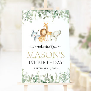 Safari Animals, Jungle, Wild One, Birthday Welcome Poster