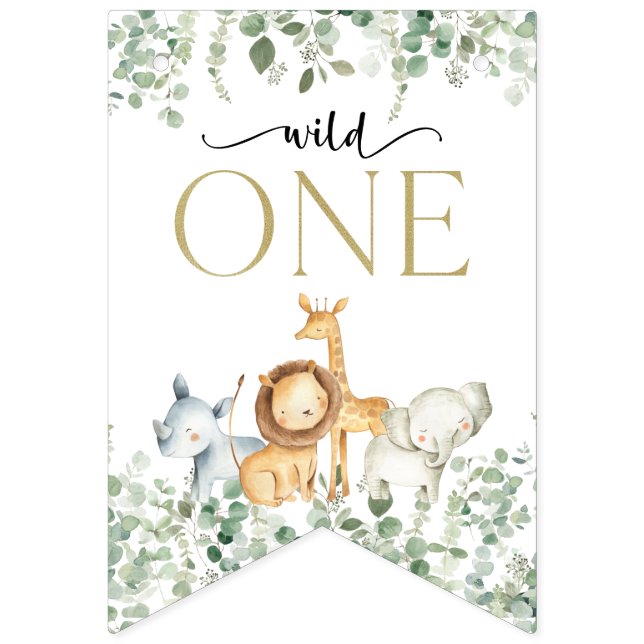 Safari Animals, Jungle, Wild One, First Birthday Bunting (First Flag)