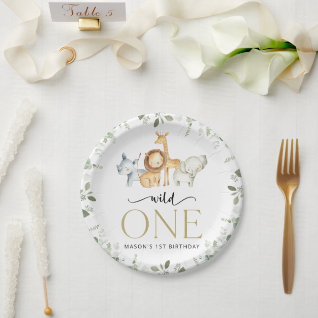 Safari Animals, Jungle, Wild One, First Birthday Paper Plate (Wedding)