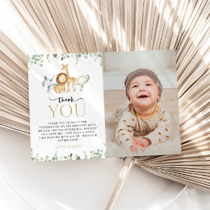 Safari Animals, Jungle, Wild One, First Birthday Thank You Card