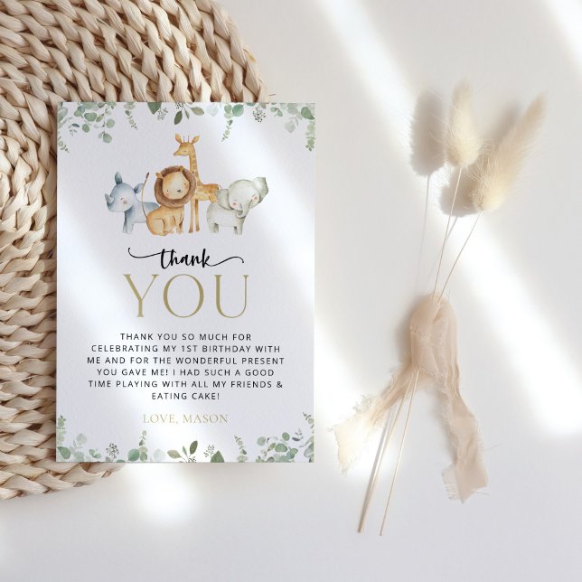 Safari Animals, Jungle, Wild One, First Birthday Thank You Card (Creator Uploaded)