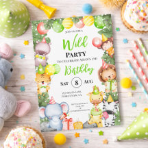 Safari Animals Kids Party Invitation