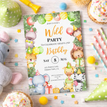 Safari Animals Kids Party Invitation