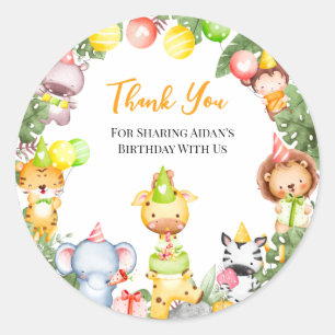 Safari Animals Kids Party Thank You  Classic Round Sticker