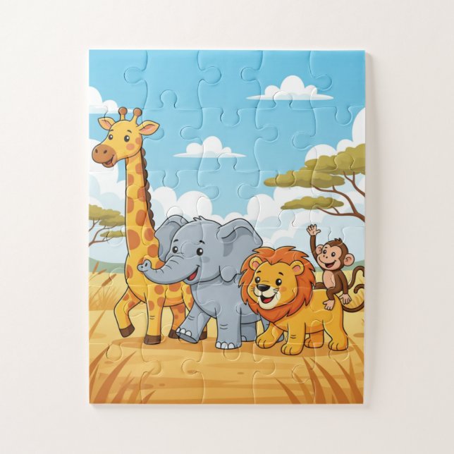 Safari Animals Kids Puzzle | Elephant Giraffe Lion (Vertical)