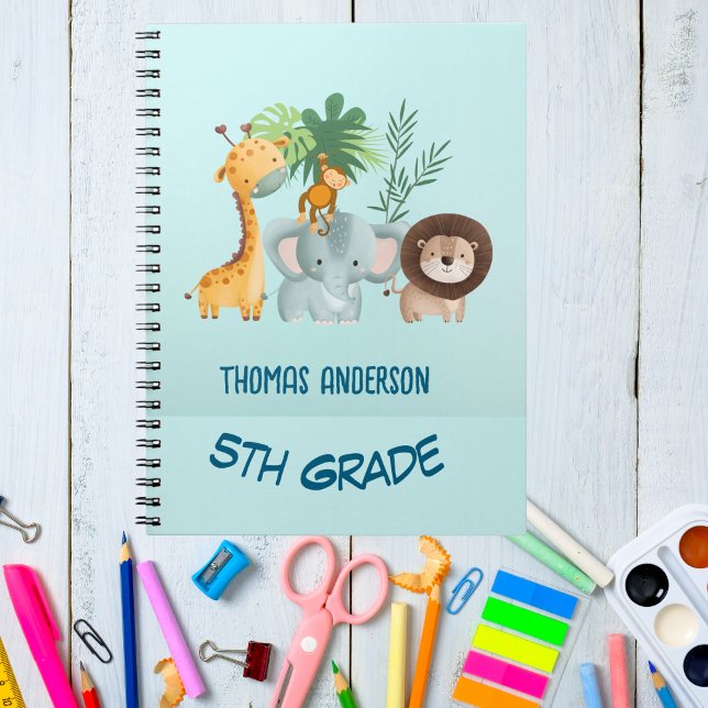 Safari Animals Kids School Custom Name Notebook (Creator Uploaded)