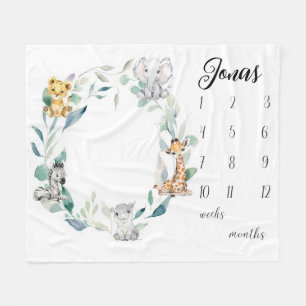 Safari Animals Milestone Blanket for Boys, Waterco