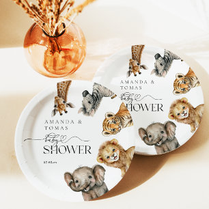 Safari Animals Modern Baby Shower Paper Plate