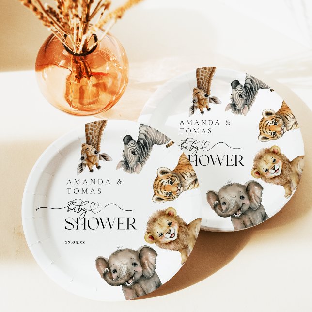 Safari Animals Modern Baby Shower Paper Plate (Creator Uploaded)