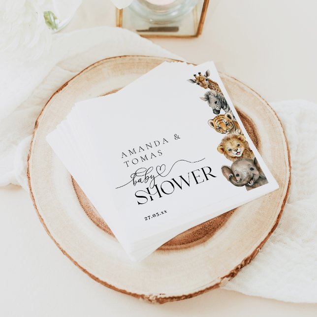 Safari Animals Modern Baby Shower QR Code Napkin (Creator Uploaded)
