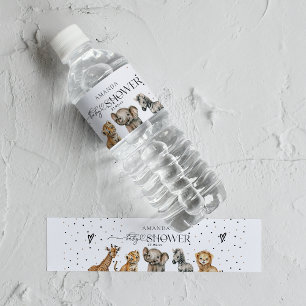 Safari Animals Modern Baby Shower Water Bottle Label