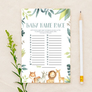 Safari Animals Name Race Baby Shower Game Activity Stationery