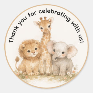 Safari Animals Neutral Boho Thank You Classic Round Sticker
